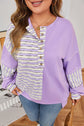 Plus Size Stripe Patchwork Buttoned Drop Shoulder Pullover