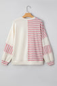 Khaki Stripe Stitched Detail Color Block Patchwork Oversized Pullover Top