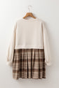 Plaid Patchwork High Waist Sweatshirt Mini Dress