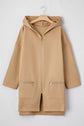 Light French Beige Solid Color Casual Zip up Hooded Coat