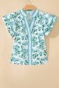 Floral Stripe V-Neck Flutter Sleeve Blouse