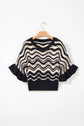 Wavy Stripe Ruffle 3/4 Sleeve Crochet Sweater
