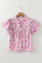 Floral Ruffle Sleeve V-Neck Blouse