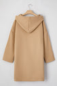 Light French Beige Solid Color Casual Zip up Hooded Coat