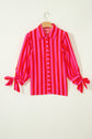 Stripe Tie Puff Sleeve Button Down Shirt