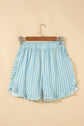 Stripe Ruffle Trim Elastic Waist Shorts