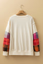 Plaid Patchwork Long Sleeve Exposed Seam Top