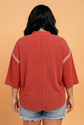 Plus Size Corded Knit Round Neck 3/4 Sleeve Blouse