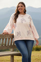 Parchment Embroidered Bow Lantern Sleeve Oversized Pullover Sweatshirt