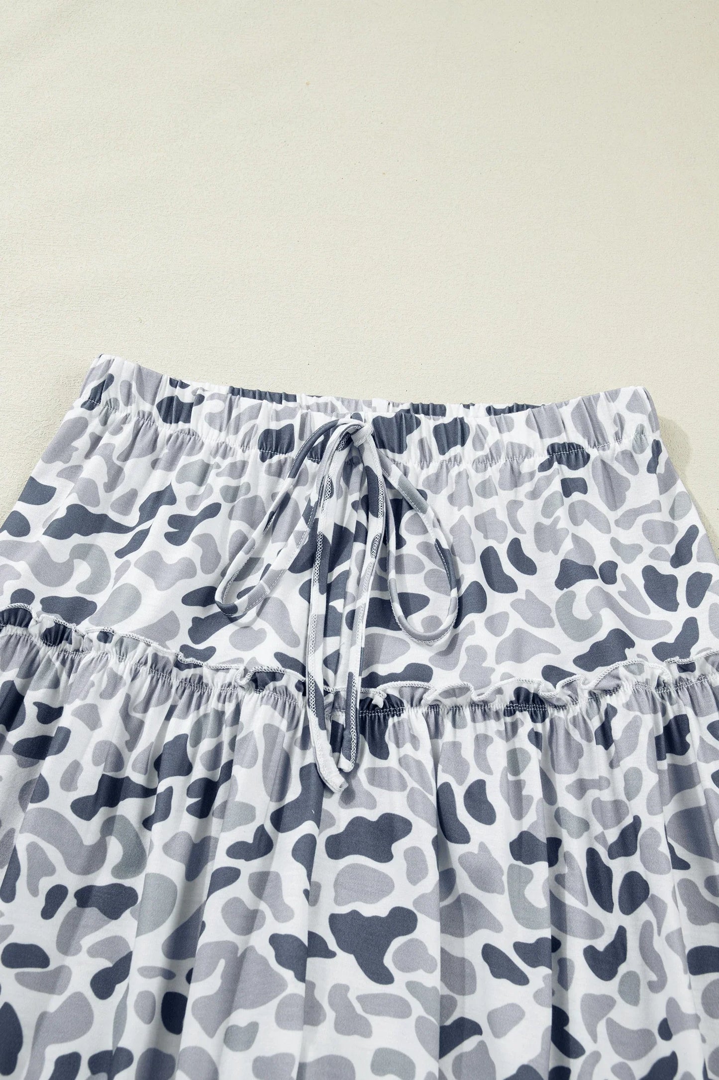 Camo Ruffle Wide Leg Drawstring Pants