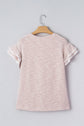 Stripe Twill Ruffle Lace Short Sleeve Blouse