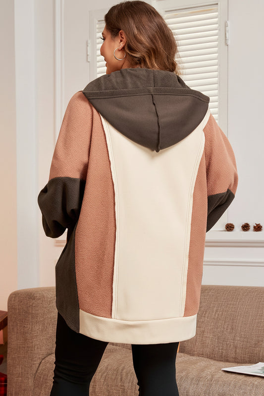 Brown Exposed Seam Colorblock Plus Size Hoodie