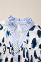 Abstract Leopard Stripe Ruffle Trim V-Neck Blouse