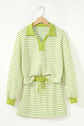 Stripe Collared V-Neck Pullover and Skort Set