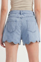 Myosotis Solid Color Scalloped Trim Casual Denim Shorts
