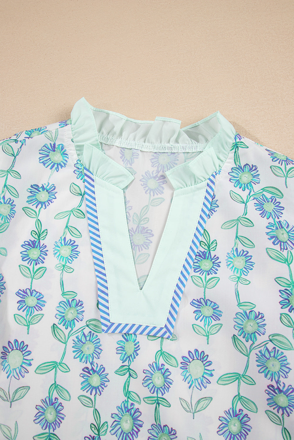 Floral Stripe Detail V-Neck Blouse