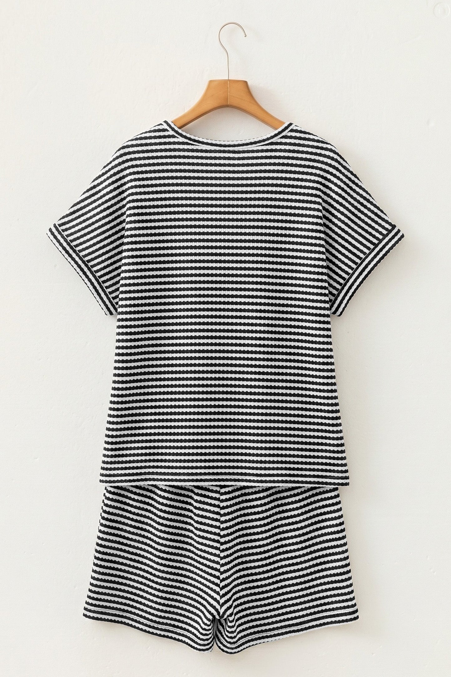 Stripe Textured Knit Top & Short Set