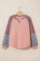 Colorblock Stripe Floral V-Neck Long Sleeve Top