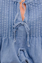Myosotis Denim Front Pintuck Bow Tie Puff Sleeve Top