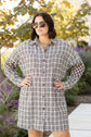 White Stripe Plus Size Plaid Buttoned Raw Hem Tunic Shirt Dress