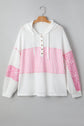 Plus Size Stripe Leopard Patchwork Waffle Knit Buttoned Hoodie