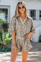 Brown V Neck Collar Leopard Printed 2pcs Short Set