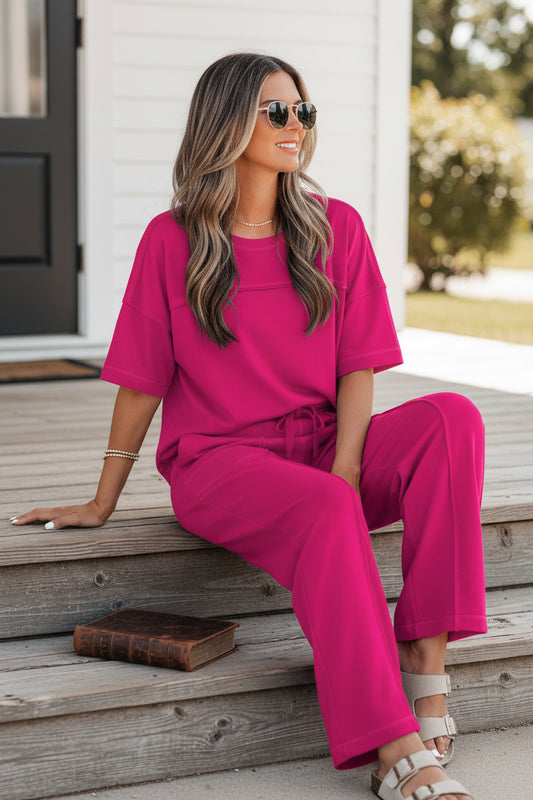 Sky Blue Drop Shoulder Boxy Tee and Barrel Pants Set