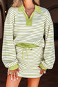 Stripe Collared V-Neck Pullover and Skort Set