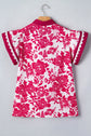 Floral Colorblock Lace V-Neck Flutter Sleeve Blouse