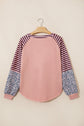 Colorblock Stripe Floral V-Neck Long Sleeve Top