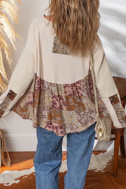 Boho Paisley Patchwork Long Sleeve Top