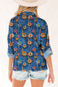 Floral Patchwork Long Sleeve Collared V-Neck Blouse