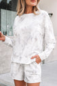 Beige Maple Camo Print Pullover Top and Elastic Waist Casual Short Set