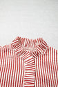 Stripe Textured Ruffle Trim Button-Up Long Sleeve Shirt