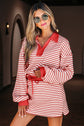 Stripe Collared V-Neck Pullover and Skort Set