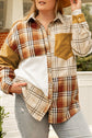 Golden Apricot Plus Size Plaid Patchwork Button up Shacket