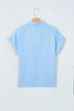 Crochet Lace Trim Rolled Short Sleeve Blouse
