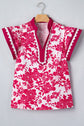Floral Colorblock Lace V-Neck Flutter Sleeve Blouse